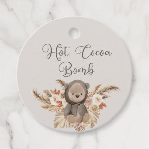 Hot Cocoa Bomb Boho Pampas Grass Teddy Bear Bedankjes Labels