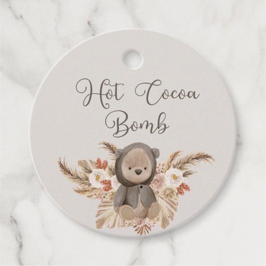 Hot Cocoa Bomb Boho Pampas Grass Teddy Bear Bedankjes Labels (Voorkant)
