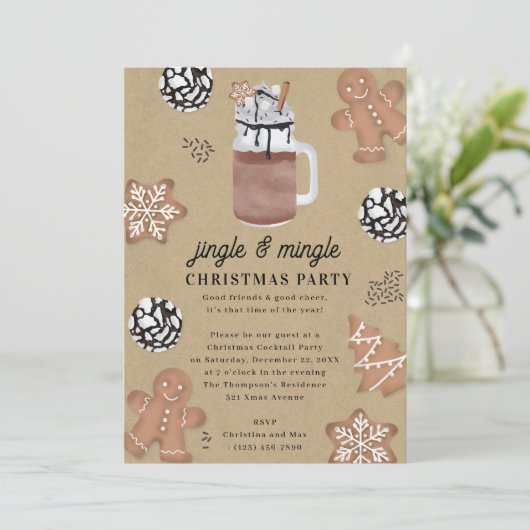 Hot Cocoa Chocolate Cookies Christmas Party Kaart (Staand voorkant)