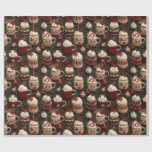 Hot Cocoa Christmas Tree Cups Gebreid Patroon Cadeaupapier (Vlak)