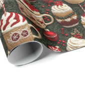 Hot Cocoa Christmas Tree Cups Gebreid Patroon Cadeaupapier (Rol Hoek)
