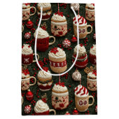 Hot Cocoa Christmas Tree Cups Gebreid Patroon Medium Cadeauzakje (Voorkant)