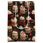 Hot Cocoa Christmas Tree Cups Gebreid Patroon Medium Cadeauzakje (Achterkant)