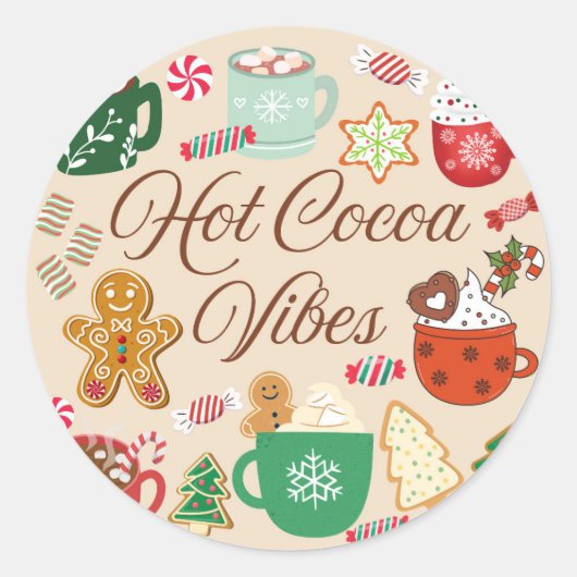 Hot Cocoa Christmas Vibes Ronde Sticker (Voorkant)