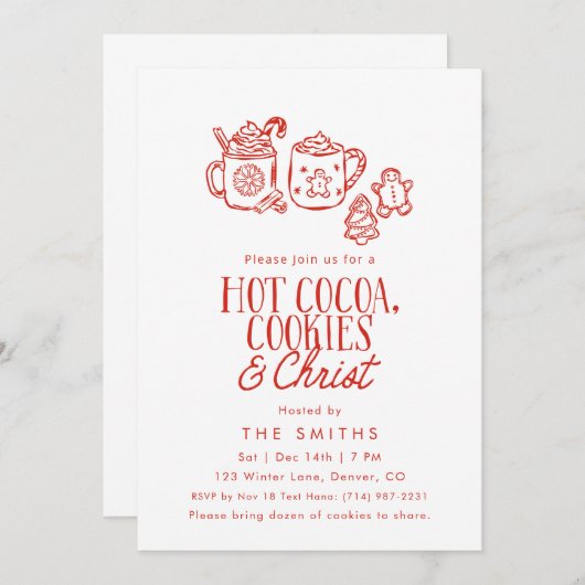 Hot Cocoa Cookies & Christ Christmas Invitation Kaart (Voorkant / Achterkant)