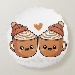 Hot Cocoa Couple Pillow - Cute Cozy Winter Decor Rond Kussen