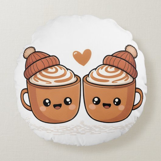 Hot Cocoa Couple Pillow - Cute Cozy Winter Decor Rond Kussen (Voorkant)