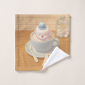 Hot Cocoa Day: Smiling Bichon Marshmallow Art Bad Handdoek (Wasdoekje)