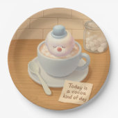 Hot Cocoa Day: Smiling Bichon Marshmallow Art Papieren Bordje (Voorkant)