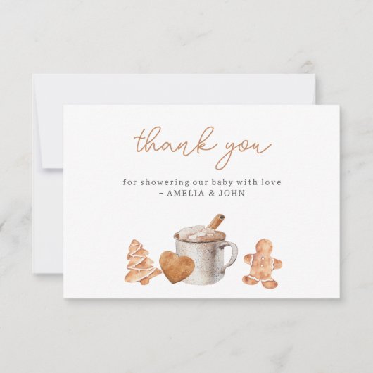 Hot Cocoa en Cookies Baby shower Dank u kaart (Voorkant)