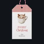 Hot Cocoa Gingham Christmas Cadeaulabel<br><div class="desc">Voeg een vleugje warmte toe aan je kerstcadeaus met deze schattige  waterverf-afbeelding van warme cacao en marshmallow met rode en witte gingham-accentcadeau-labels. Perfect voor het inpakken van vakantiegeschenkmanden.</div>