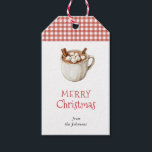Hot Cocoa Gingham Christmas Cadeaulabel<br><div class="desc">Voeg een vleugje warmte toe aan je kerstcadeaus met deze schattige  waterverf-afbeelding van warme cacao en marshmallow met rode en witte gingham-accentcadeau-labels. Perfect voor het inpakken van vakantiegeschenkmanden.</div>
