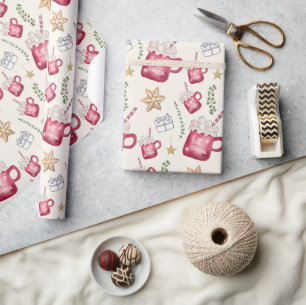 Hot Cocoa Holiday Party Waterverf Kunst Cadeaupapier