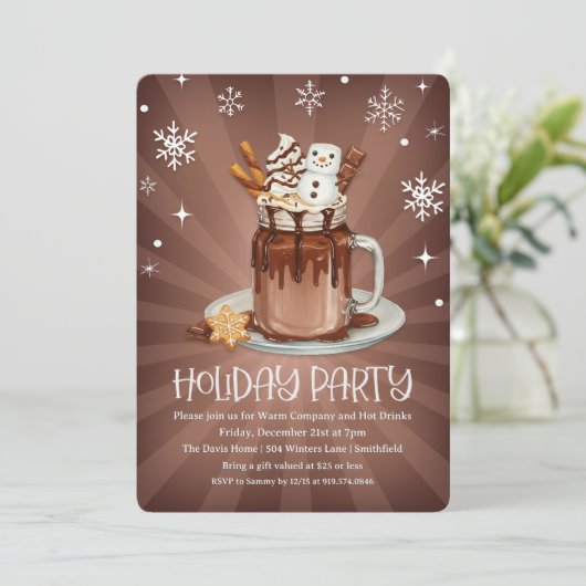Hot Cocoa Holiday Party with Snowman Marshmallow Kaart (Staand voorkant)