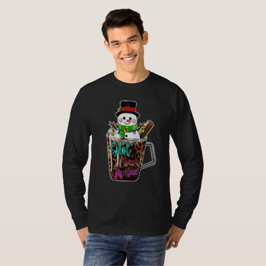Hot Cocoa Junkie Leopard Cute Snowman Merry Christ T-shirt (Voorkant volledig)