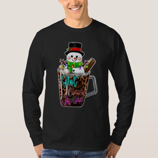 Hot Cocoa Junkie Leopard Cute Snowman Merry Christ T-shirt (Voorkant)