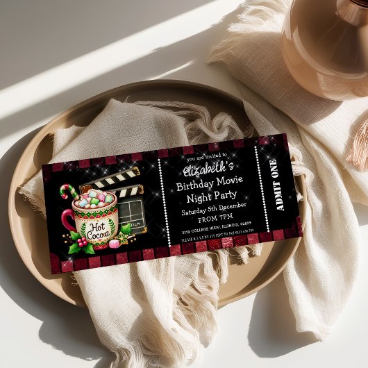 Hot Cocoa Movie Night Birthday Party Ticket Kaart