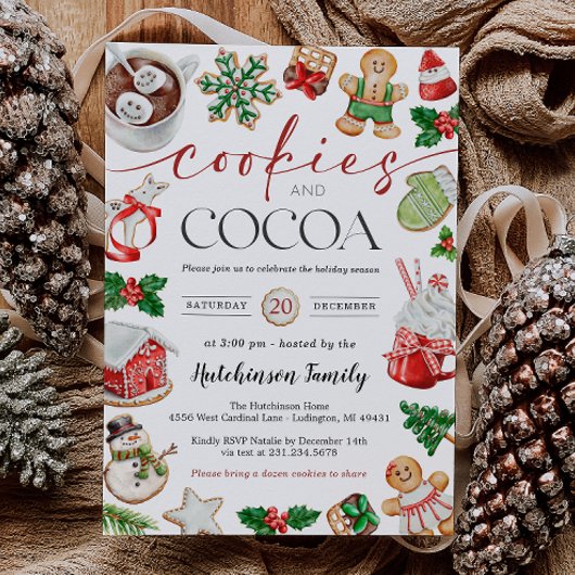 Hot Cocoa Party Invitation - Cookies and Cocoa Kaart