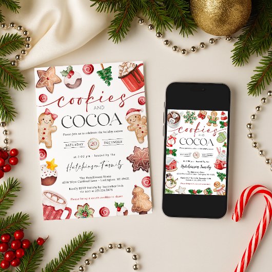 Hot Cocoa Party Invitation - Cookies and Cocoa Kaart