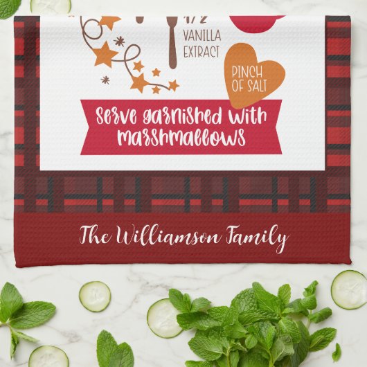 Hot Cocoa Recept Feestelijke Red Plaid Custom Theedoek (Gevouwen)