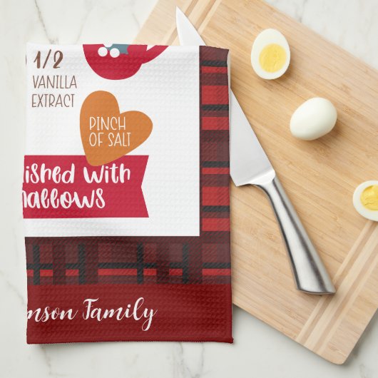 Hot Cocoa Recept Feestelijke Red Plaid Custom Theedoek (Quarter Fold)