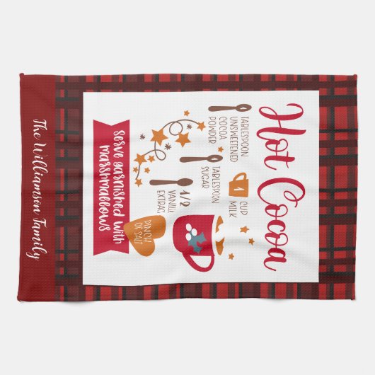 Hot Cocoa Recept Feestelijke Red Plaid Custom Theedoek (Horizontaal)