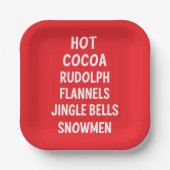 Hot Cocoa Rudolph Flannels Jingle Bells Santa Papieren Bordje (Voorkant)