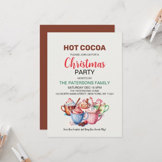 Hot Cocoa Schattige kerstfeest Kaart (Voorkant / Achterkant in situ)