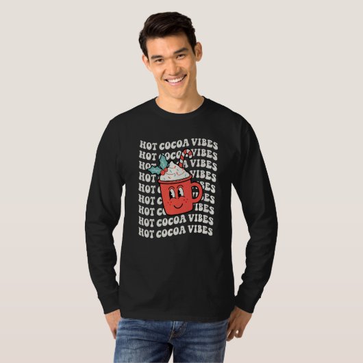Hot Cocoa Vibes Retro Christmas Peppermint Hot Cho T-shirt (Voorkant volledig)