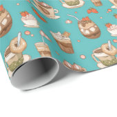 Hot Cocoa Winter Drink groen achtergrondpatroon Cadeaupapier (Rol Hoek)