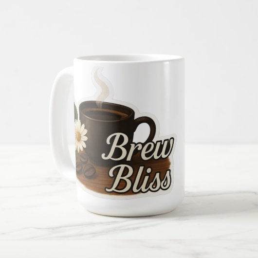 Hot Coffee Cup with Flower and Coffee Beans – Cozy Koffiemok (Voorkant links)