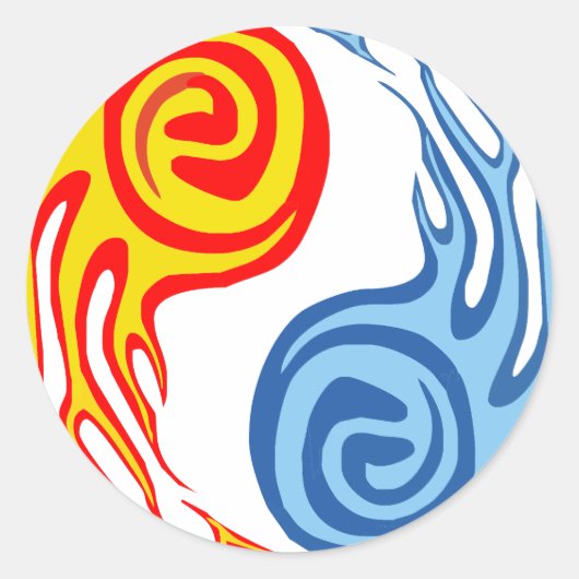Hot & Cold - Fire & Water Yin Yang Tattoo Ronde Sticker (Voorkant)