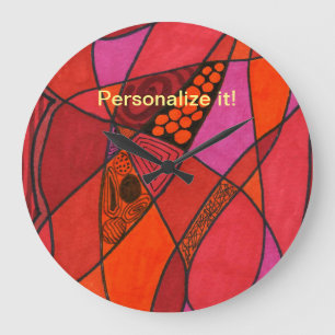 Hot color cells in orange, red, pink & black line grote klok