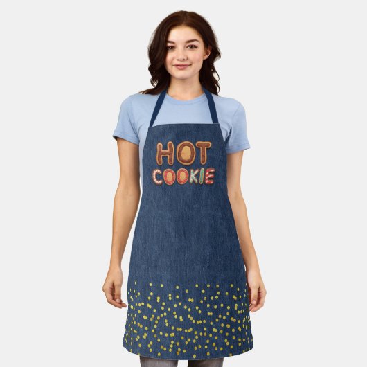 Hot Cookie Alphabet Faux Denim Gold Confetti Schort (Gedragen)