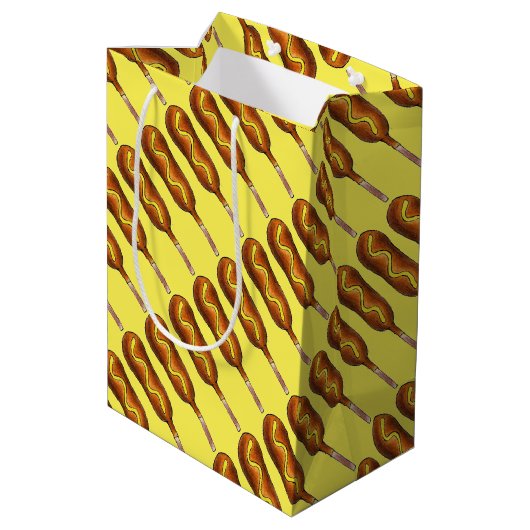 Hot Corn Dog Corndog Geel Mosterd Junk Food Medium Cadeauzakje (Achterkant Gekanteld)