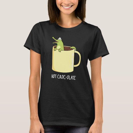 Hot Croc-colate Funny Crocodile Pun Dark BG T-shirt (Voorkant)