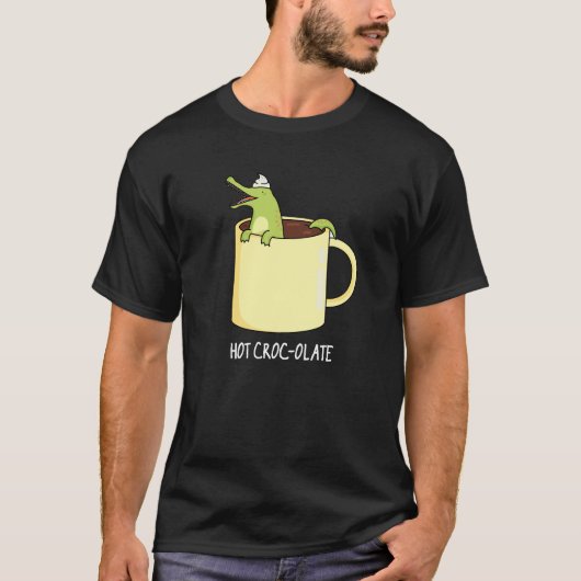 Hot Croc-colate Funny Crocodile Pun Dark BG T-shirt (Voorkant)