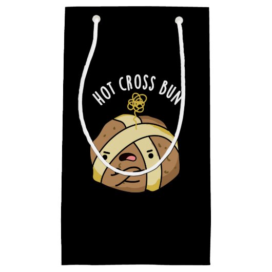Hot Cross Bun Funny Food Pun Dark BG Klein Cadeauzakje (Voorkant)
