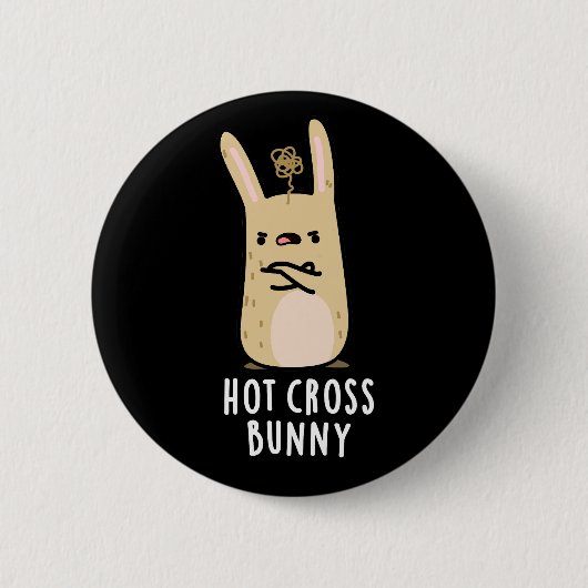 Hot Cross Bunny Funny Angry Rabbit Pun Dark BG Ronde Button 5,7 Cm (Voorkant)