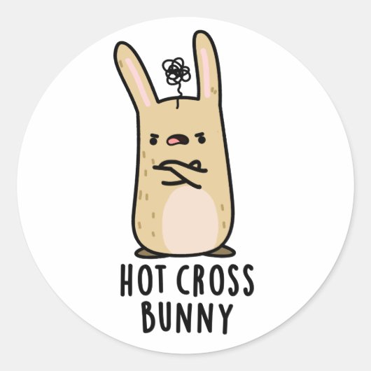 Hot Cross Bunny Funny Angry Rabbit Pun Ronde Sticker (Voorkant)