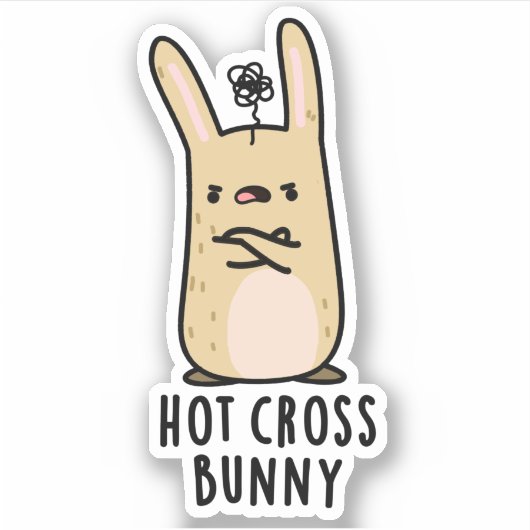 Hot Cross Bunny Funny Angry Rabbit Pun Sticker (Voorkant)