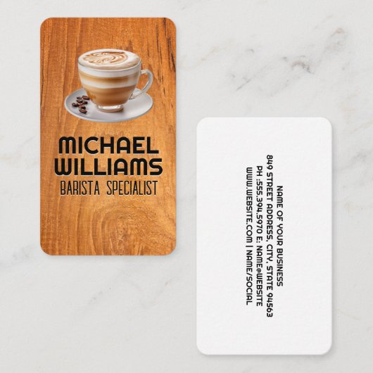 Hot Cup of Coffee | Wood Table Visitekaartje (Voorkant / Achterkant)