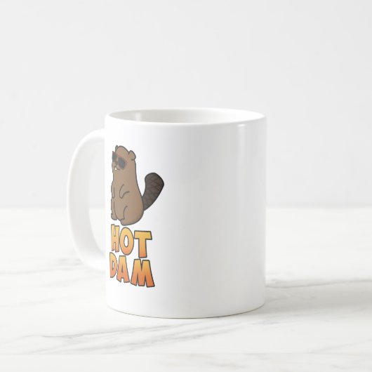 Hot Dam Funny Cool Beaver Pun Koffiemok (Voorkant links)