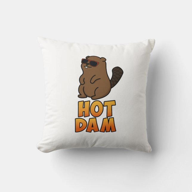 Hot Dam Funny Cool Beaver Pun Kussen (Voorkant)