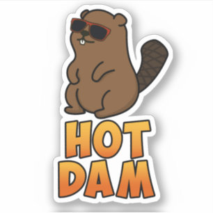 Hot Dam Funny Cool Beaver Pun Sticker
