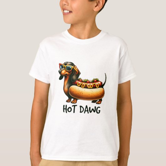 Hot Dawg: Cool Teckel Hot Dog Kinderen T-shirt (Voorkant)