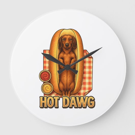 Hot Dawg Funny Dachshund Hot Dog Parody Cute Dog  Grote Klok (Voorkant)