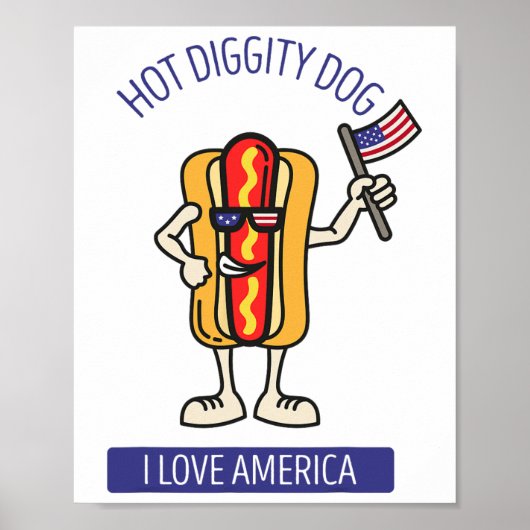 Hot Diggity Dog 4 juli Patriottische BBQ Picnic Ve Poster (Voorkant)