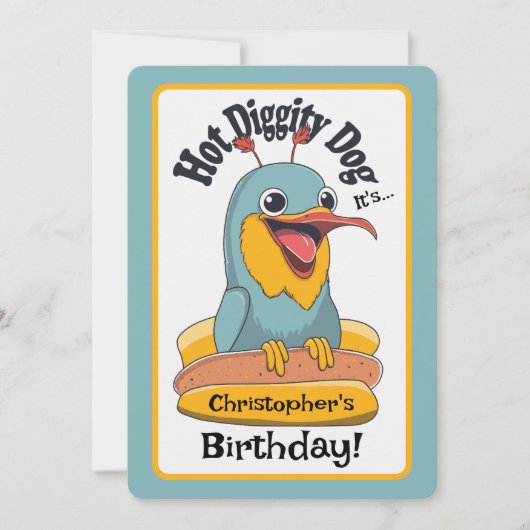 Hot Diggity Dog Crazy Bird Kind Verjaardagsfeest W Kaart (Voorkant)