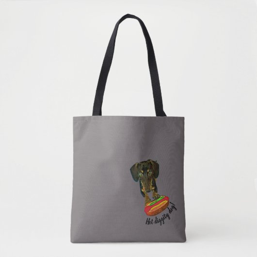 'Hot Diggity Dog' Dex & Hotdog-schoudermachine-Can Tote Bag (Voorkant)